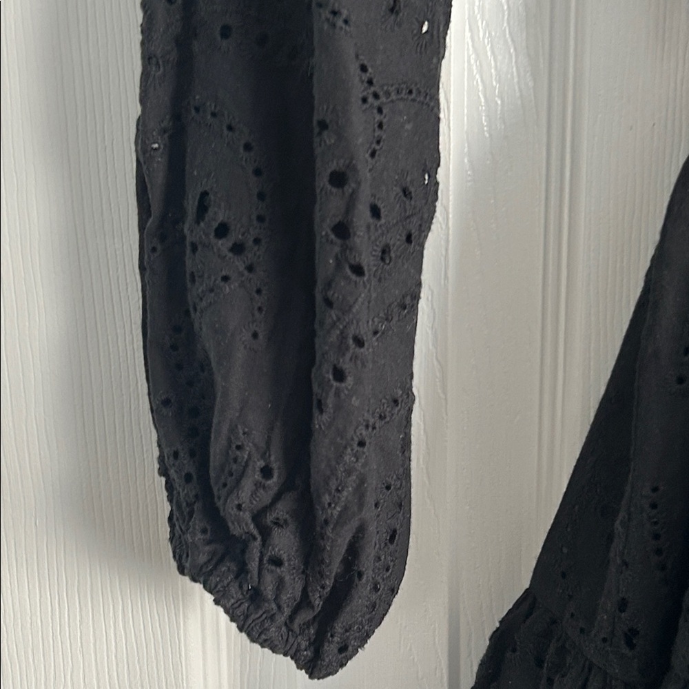 Elegant Black Eyelet Dress with Ruffles - Picture 5 of 10
